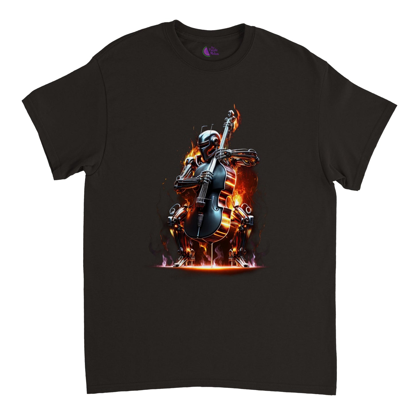 Space Robot on fire playing the double bass Heavyweight Unisex Crewneck T-shirt