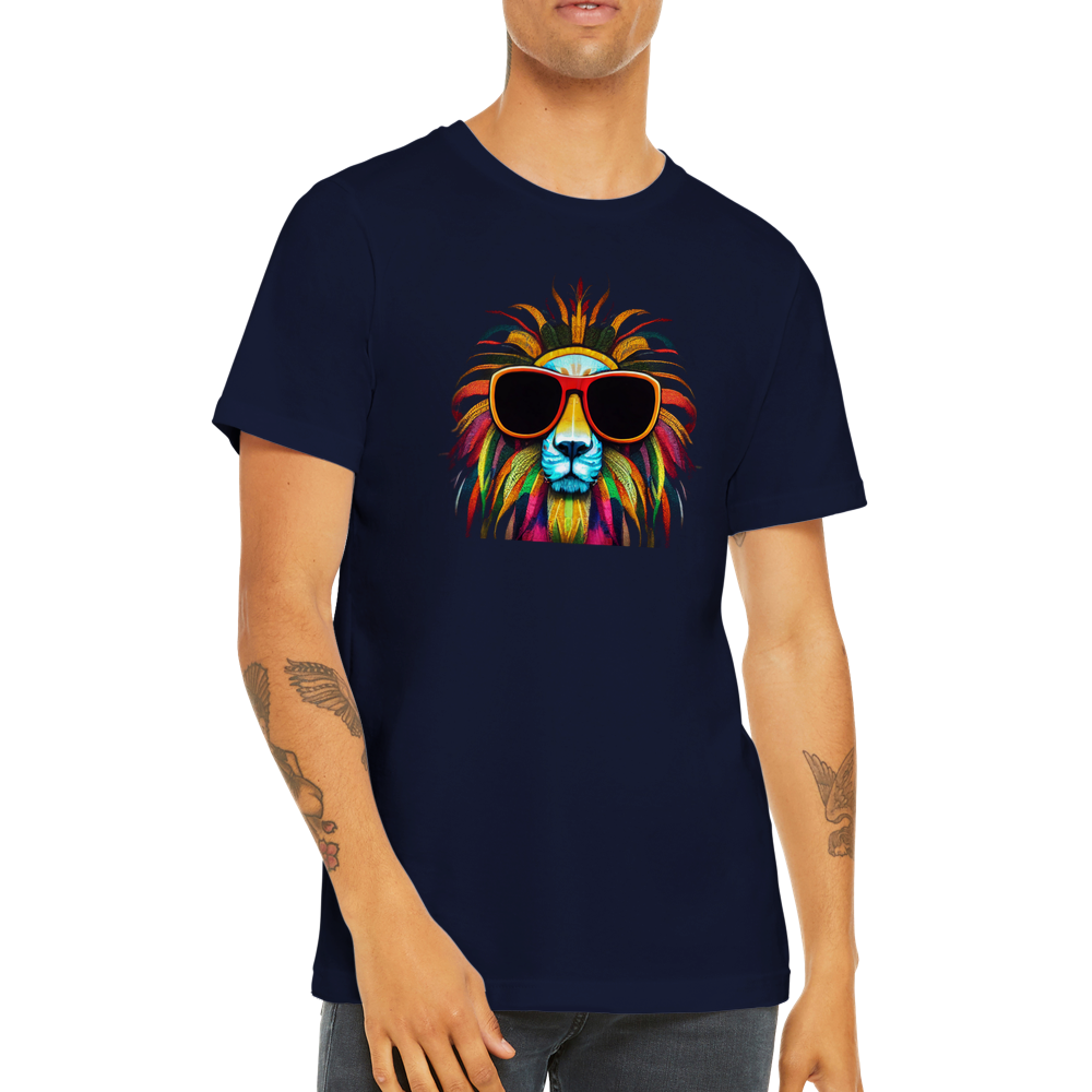 Make a Statement with Our Colourful Lion Wearing Sunglasses Premium Unisex Crewneck T-shirt