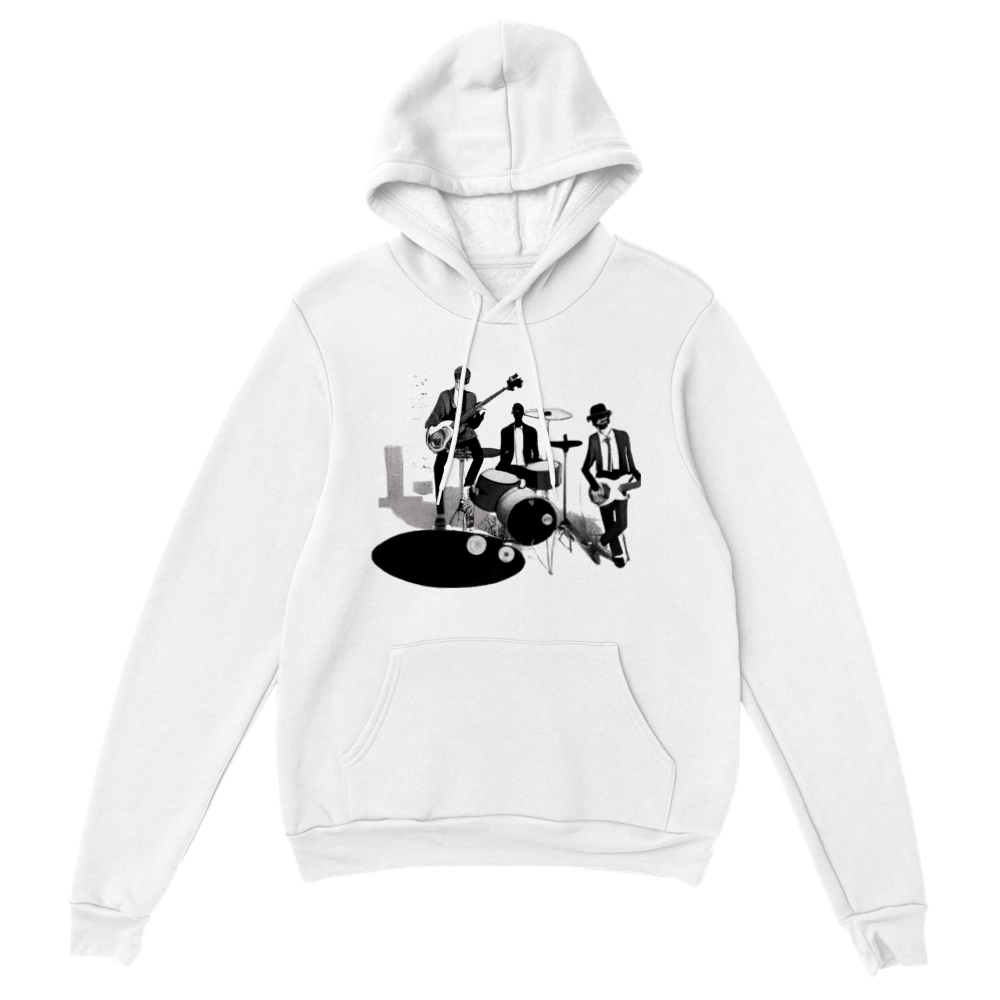 Jazz Trio Black and White Print Premium Unisex Pullover Hoodie.