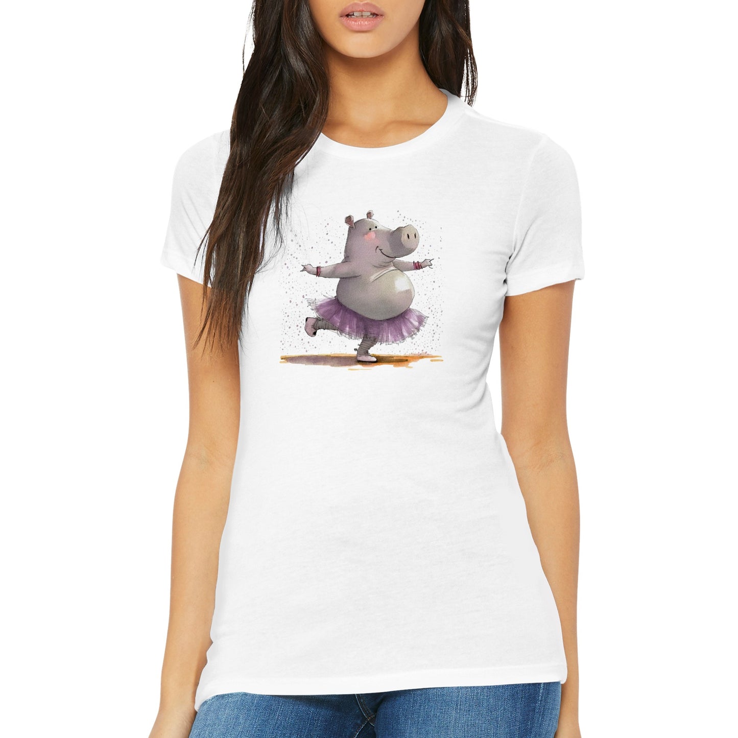 Hippo Ballet Dancing Premium Womens Crewneck T-shirt