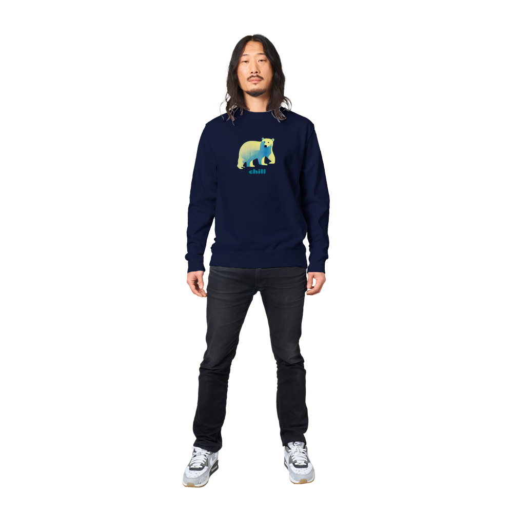 Chill, Polar Bear Print Premium Unisex Crewneck Sweatshirt