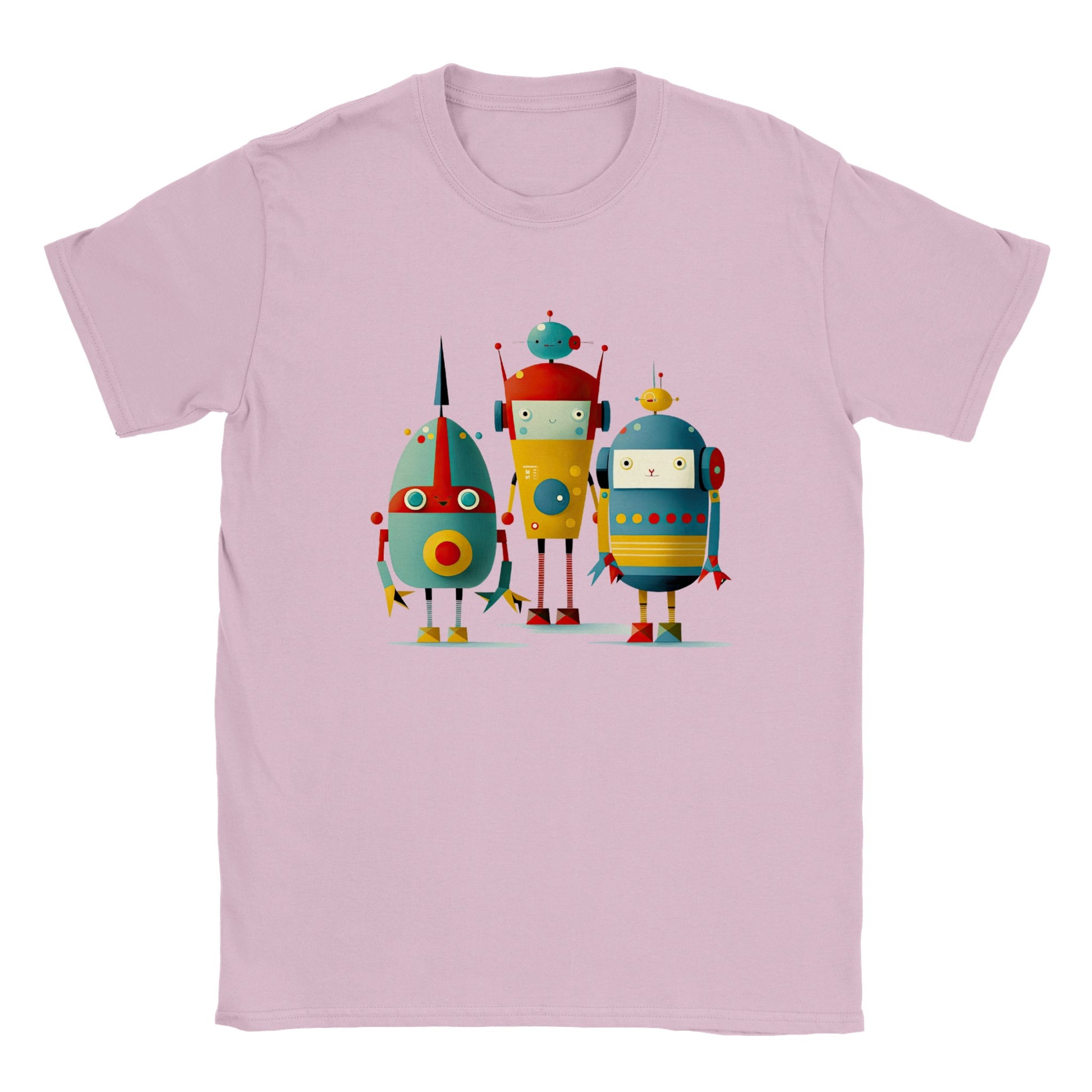 Pink kids t-shirt with 3 retro robots