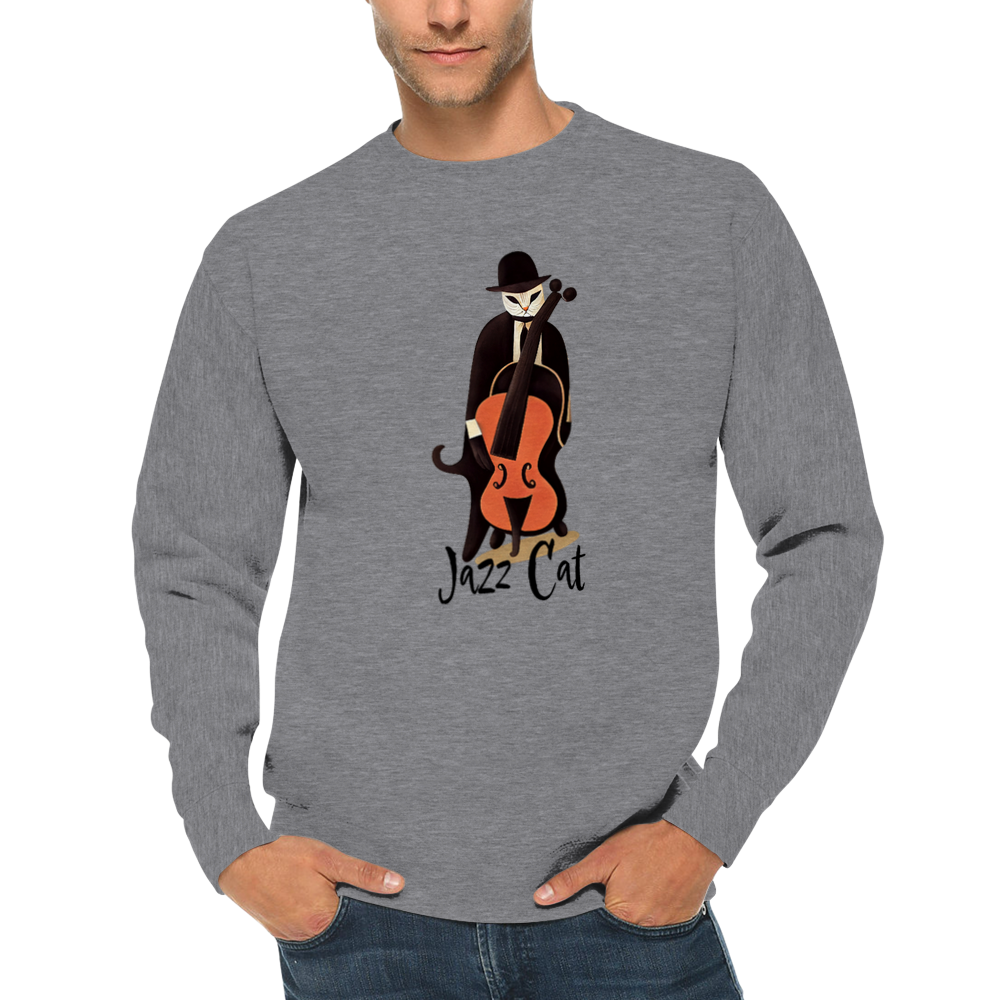 Jazz Cat Playing Double Bass Premium Unisex Crewneck Sweatshirt