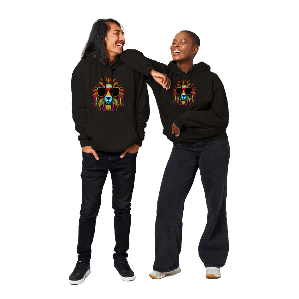 Colourful Lion Wearing Sunglasses Premium Unisex Pullover Hoodie