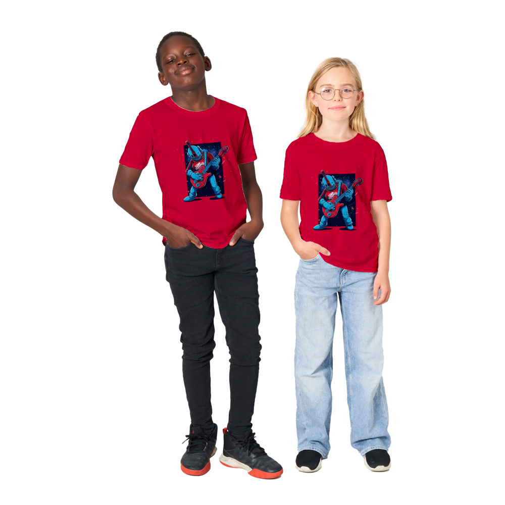 Space Robot Playing Guitar Classic Kids Crewneck T-shirt