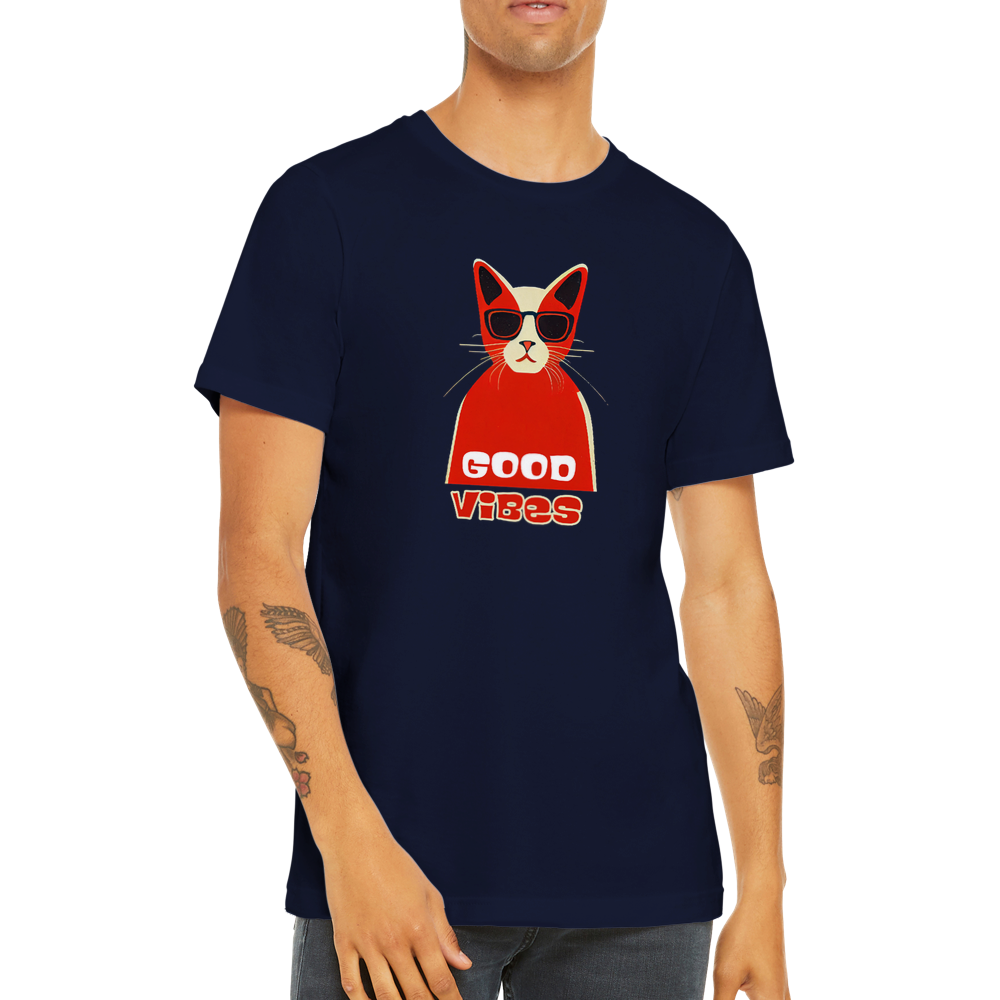Good Vibes Cat in Sunglasses Premium Unisex Crewneck T-shirt