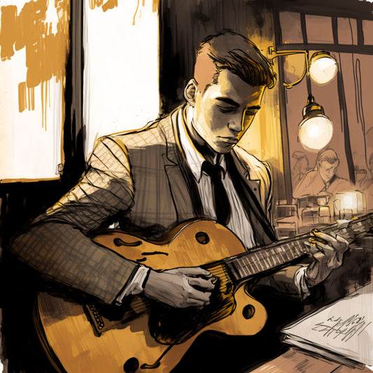 A man playing guitar in a jazz club