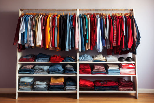 Well organised closet of clothes