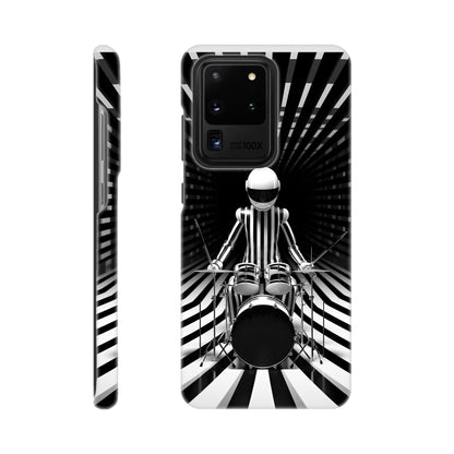 Galactic Grooves: Op-art Spaceman Drummer Slim Phone Case - Elevate Your Style to Cosmic Heights!