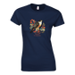 Navy blue t-shirt with a Karearea NZ Falcon – 2025 Bird of the Year and floral design on a navy background