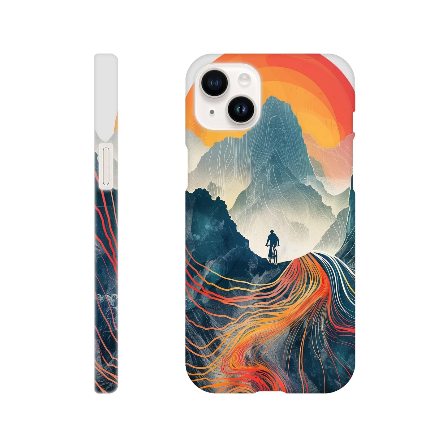 slim phone case with surreal mountain bike print