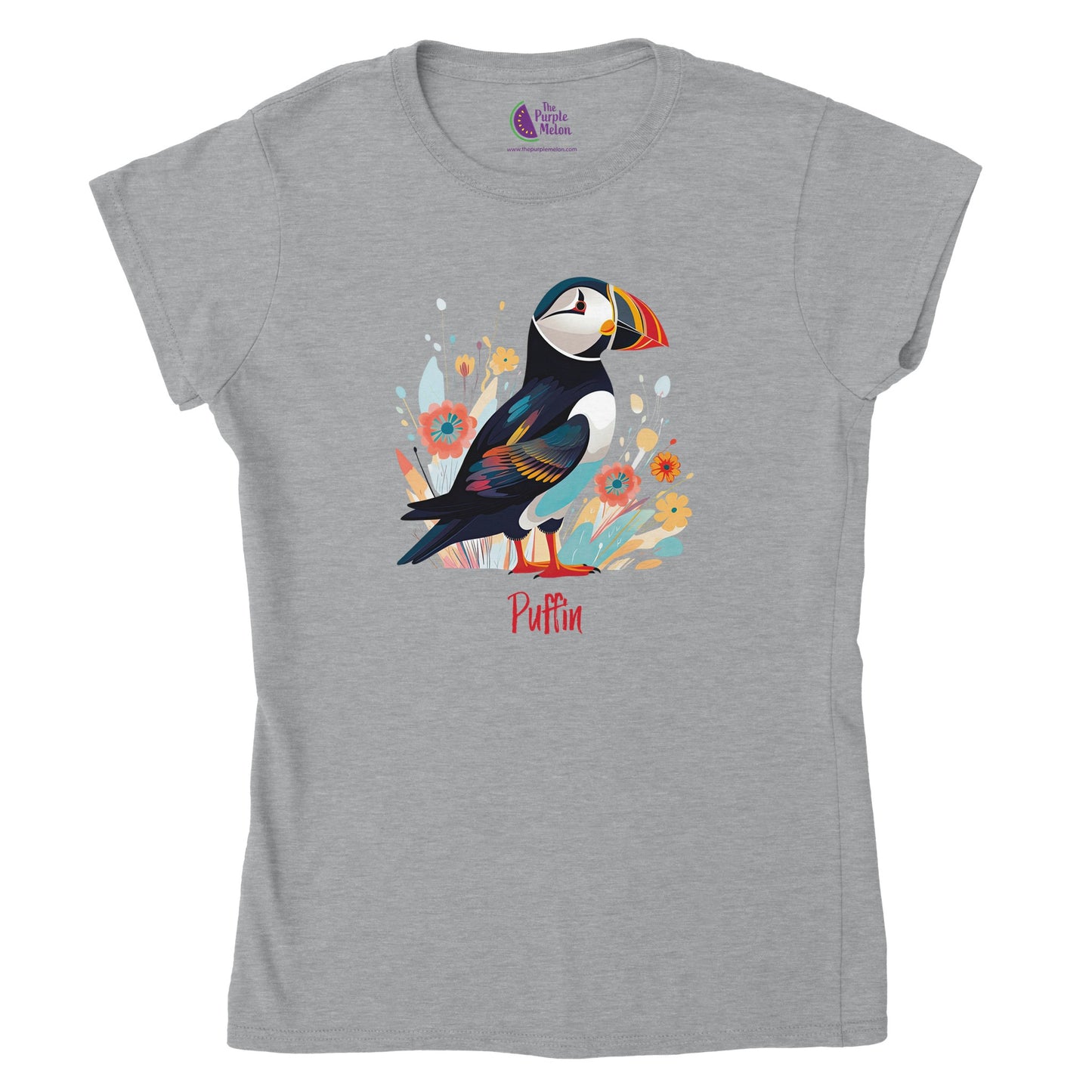 sports grey t-shirt with a puffin bird print