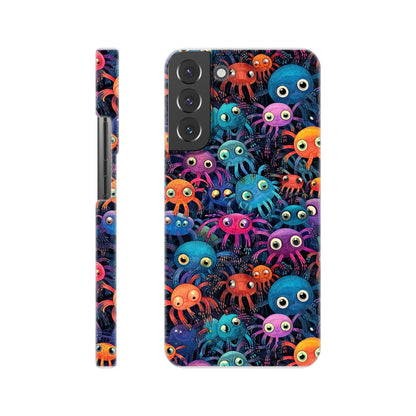 Vibrant Arachnid Elegance: Slim Phone Case with Colorful Hairy Spiders Pattern