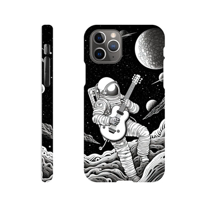 Space Serenade: Monochromatic Astronaut Guitarist in Space Phone Case