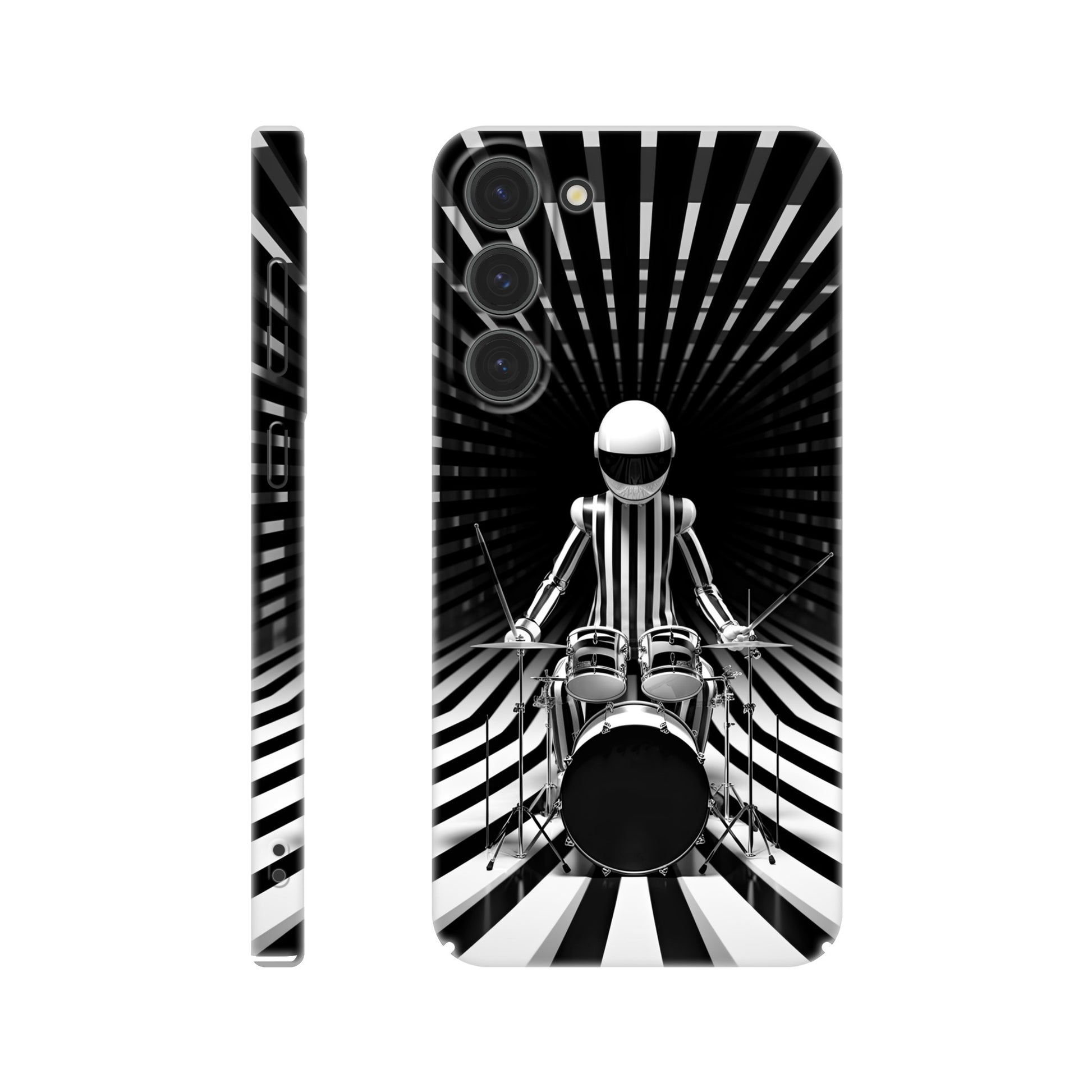 Op-art spaceman drummer print on phone case