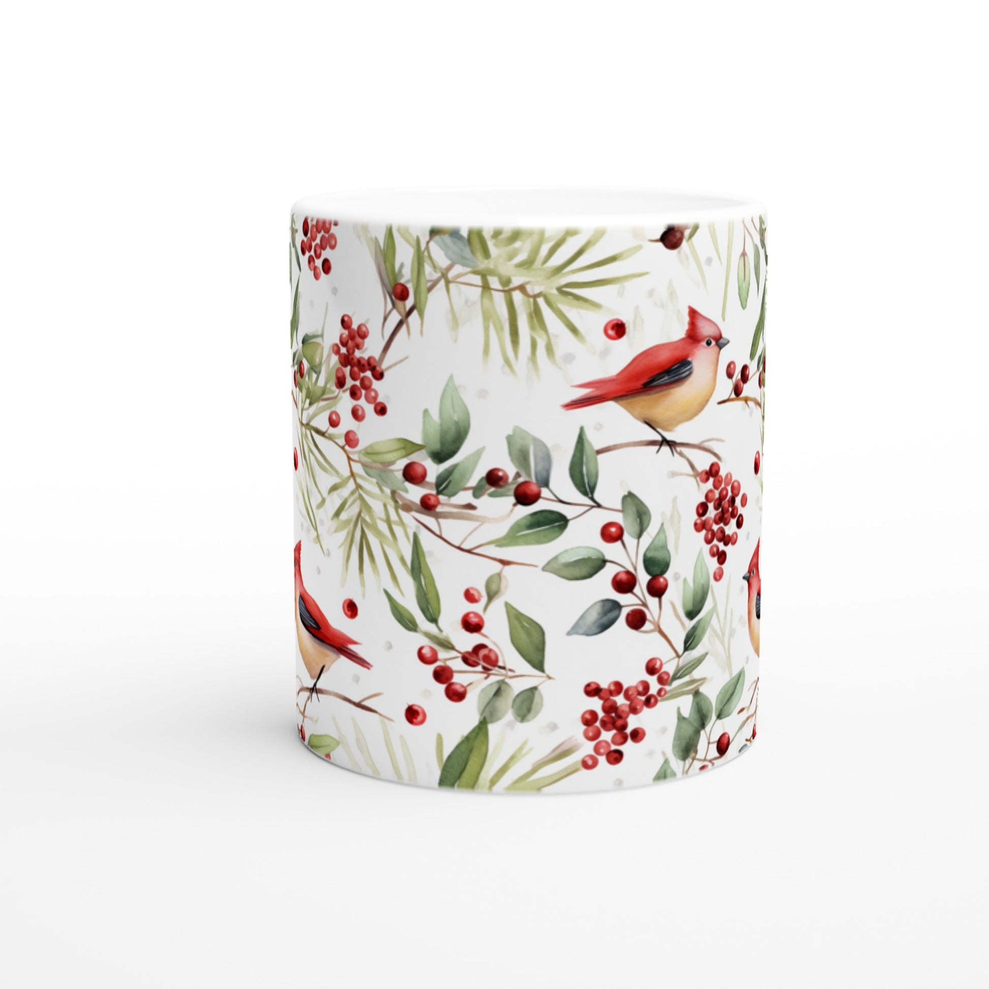 Coffee mug with Northern Cardinal Christmas bird watercolor print