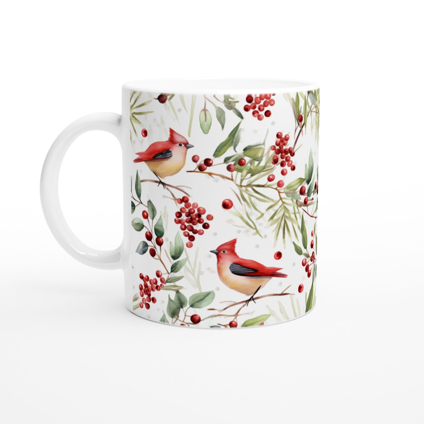 Coffee mug with Northern Cardinal Christmas bird watercolor print