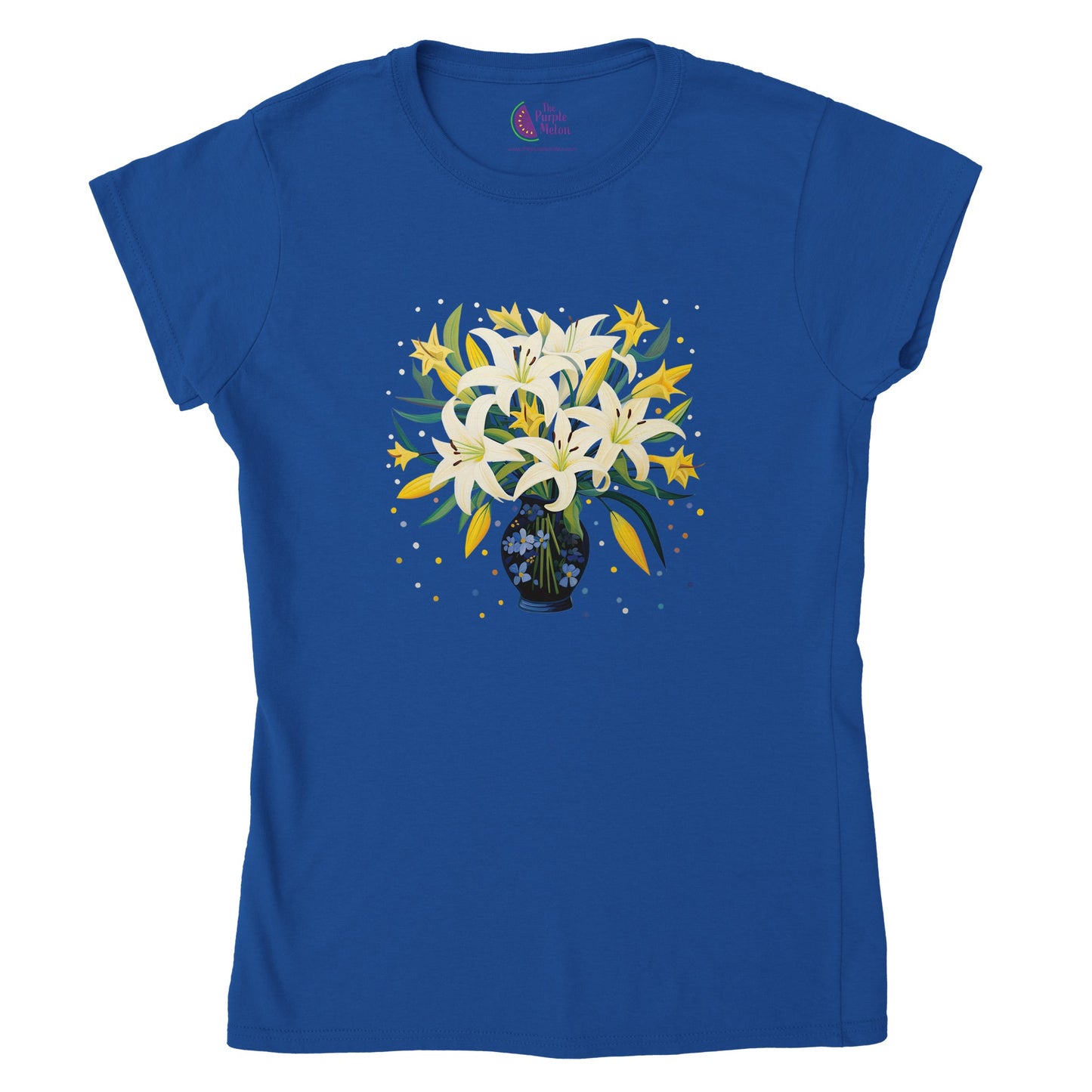 Royal Blue t-shirt with a christmas lilies print