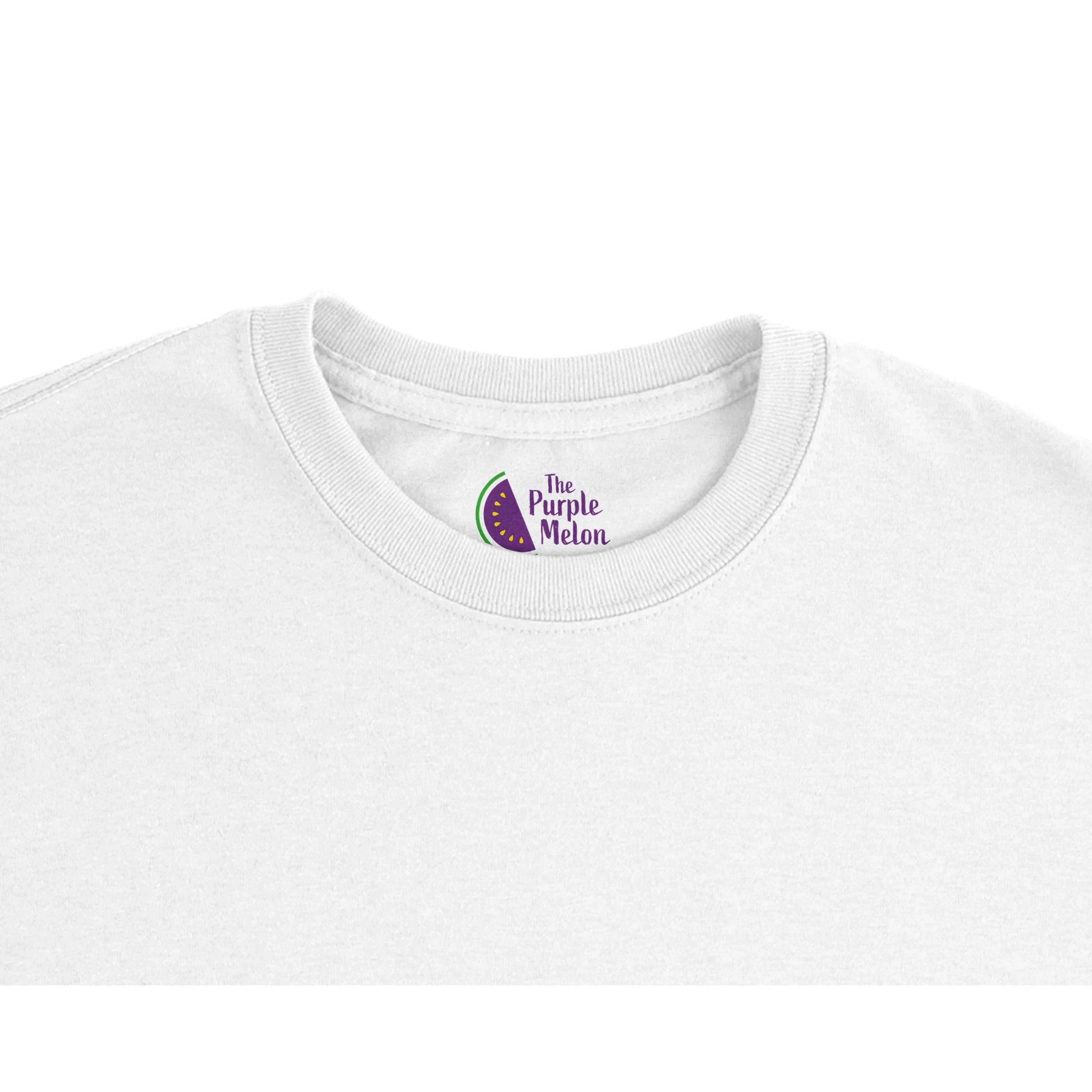 The Purple Melon tee neck logo