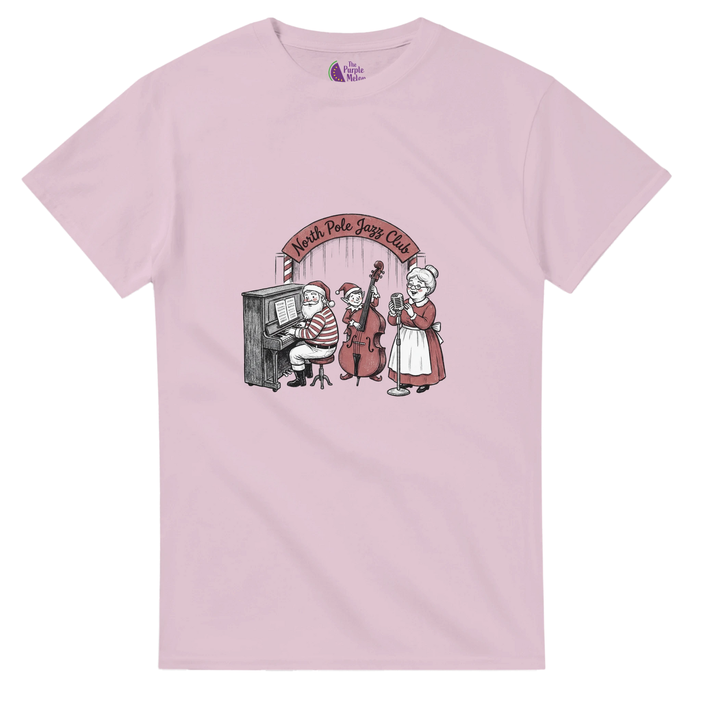 Christmas jazz club artwork on Gildan 5000 unisex tee