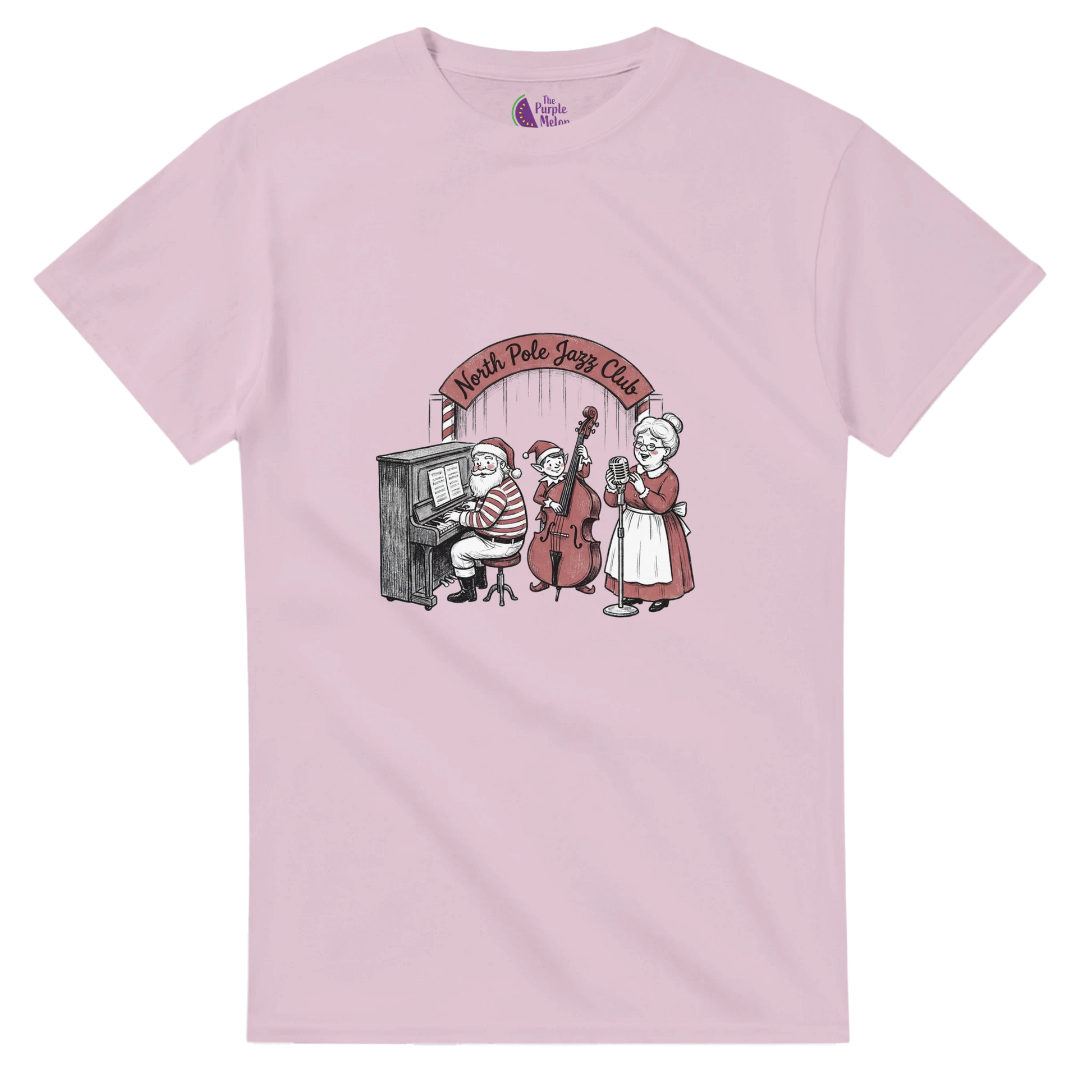 Christmas jazz club artwork on Gildan 5000 unisex tee