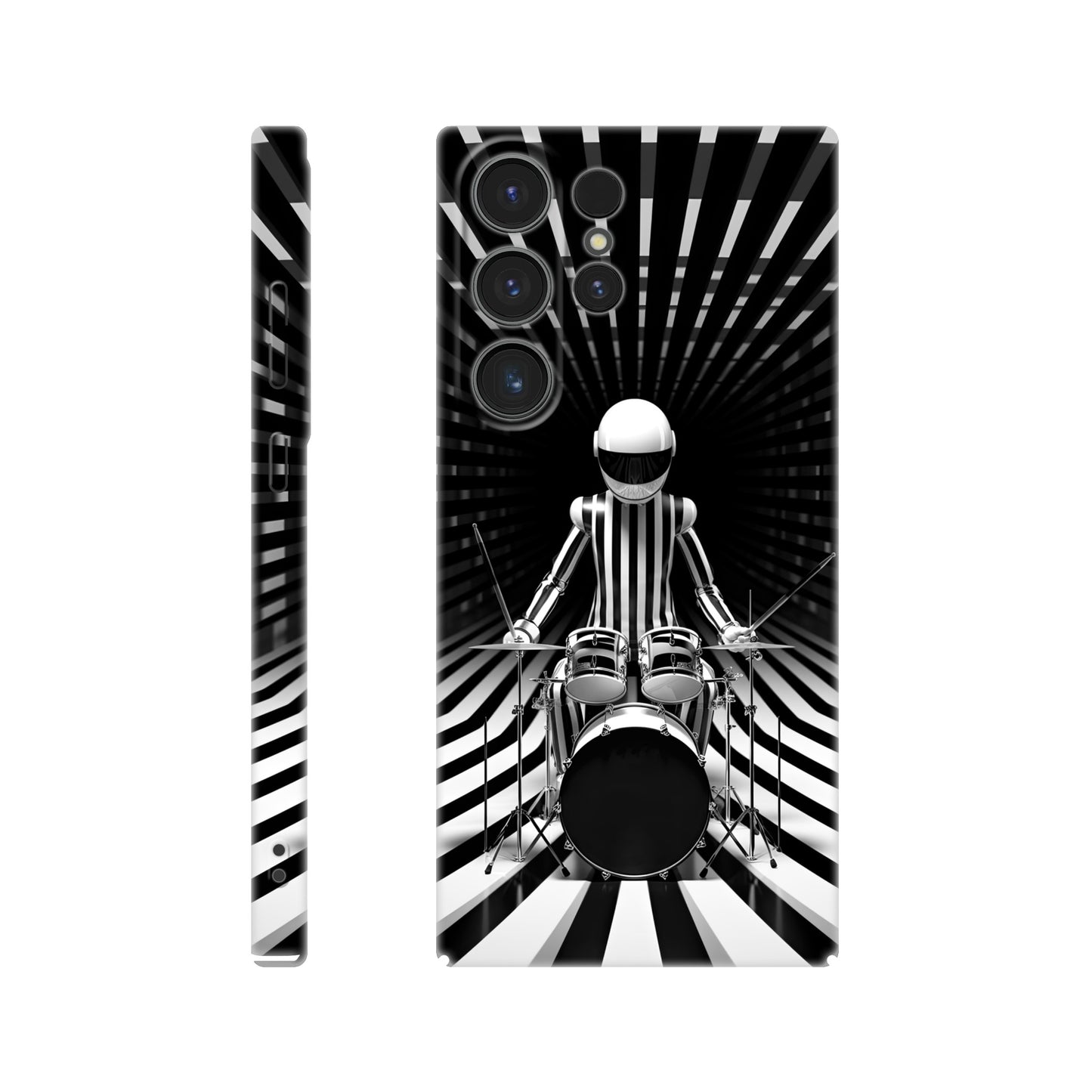 Galactic Grooves: Op-art Spaceman Drummer Slim Phone Case - Elevate Your Style to Cosmic Heights!