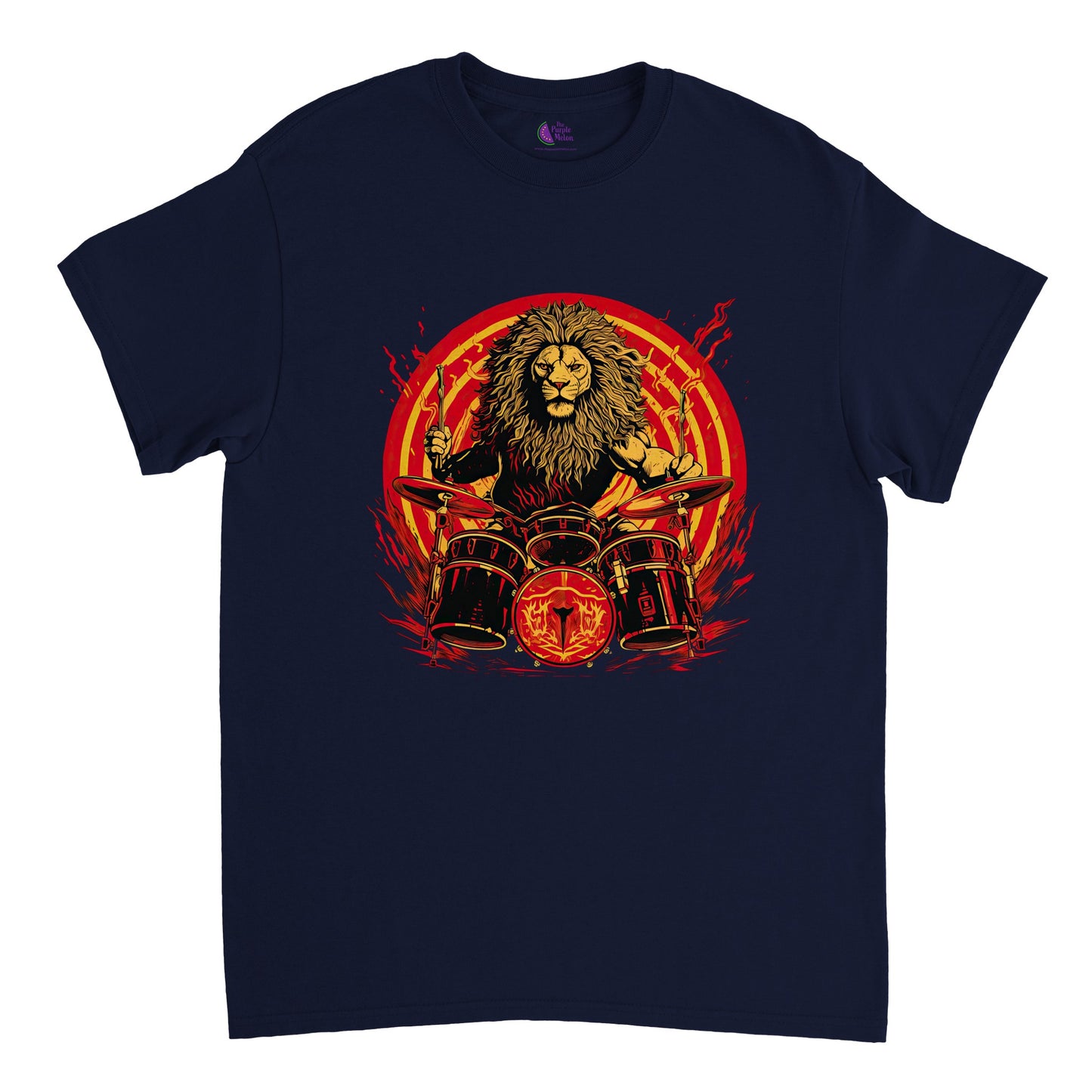 Navy blue t-shirt with lion drummer print