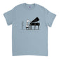 Light blue t-shirt with a fox playing piano print