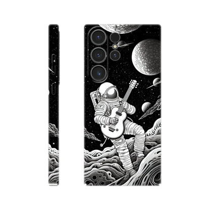Space Serenade: Monochromatic Astronaut Guitarist in Space Phone Case