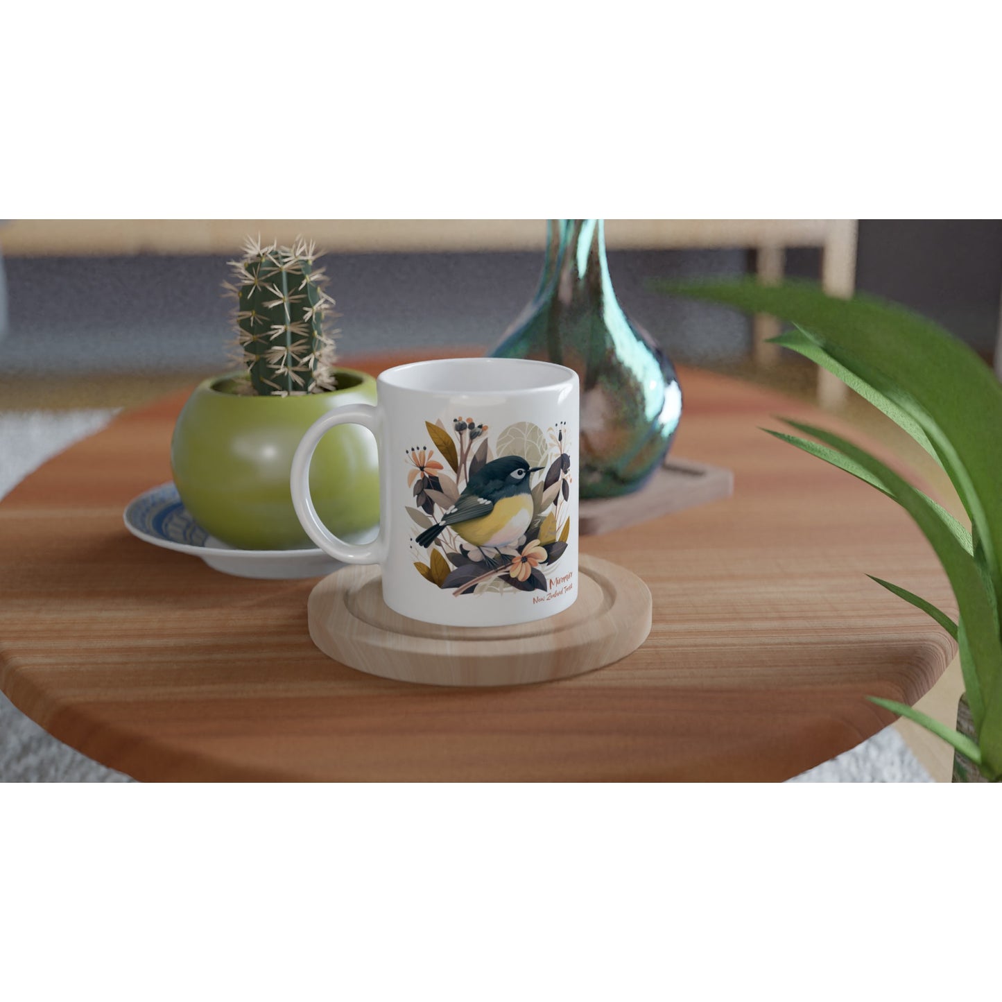 Enchanting Beauty: 11oz Ceramic Mug with New Zealand Tomtit Bird