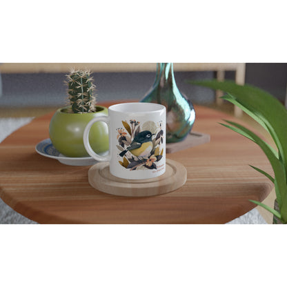 Enchanting Beauty: 11oz Ceramic Mug with New Zealand Tomtit Bird