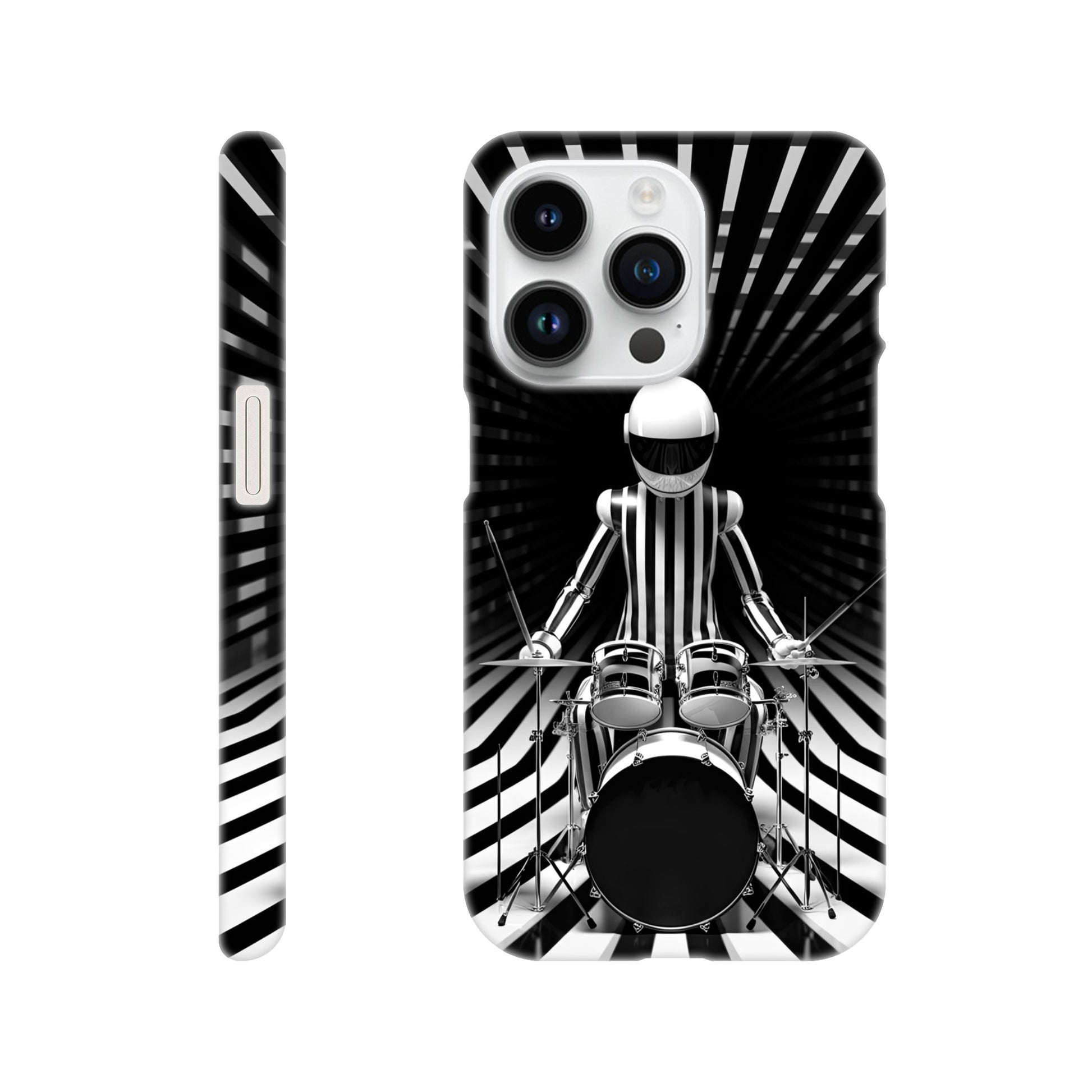 Op-art spaceman drummer print on phone case