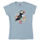 light blue t-shirt with a puffin bird print
