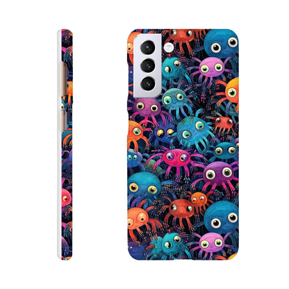 Vibrant Arachnid Elegance: Slim Phone Case with Colorful Hairy Spiders Pattern