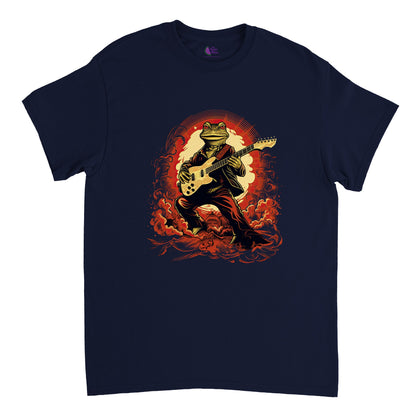 Navy blue t-shirt with a frog playing the guitar print