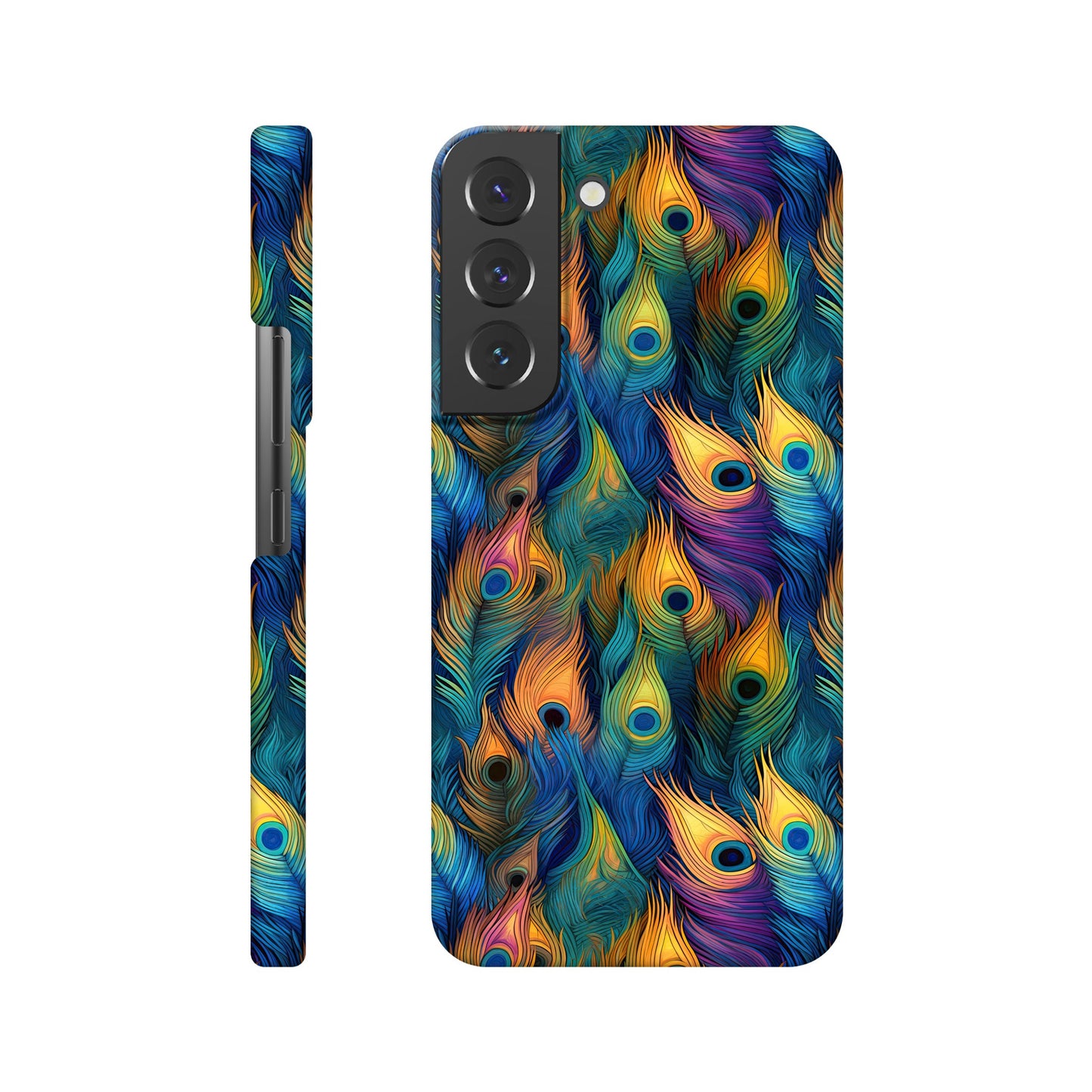 Mobile phone slim case with colorful all over peacock feather print