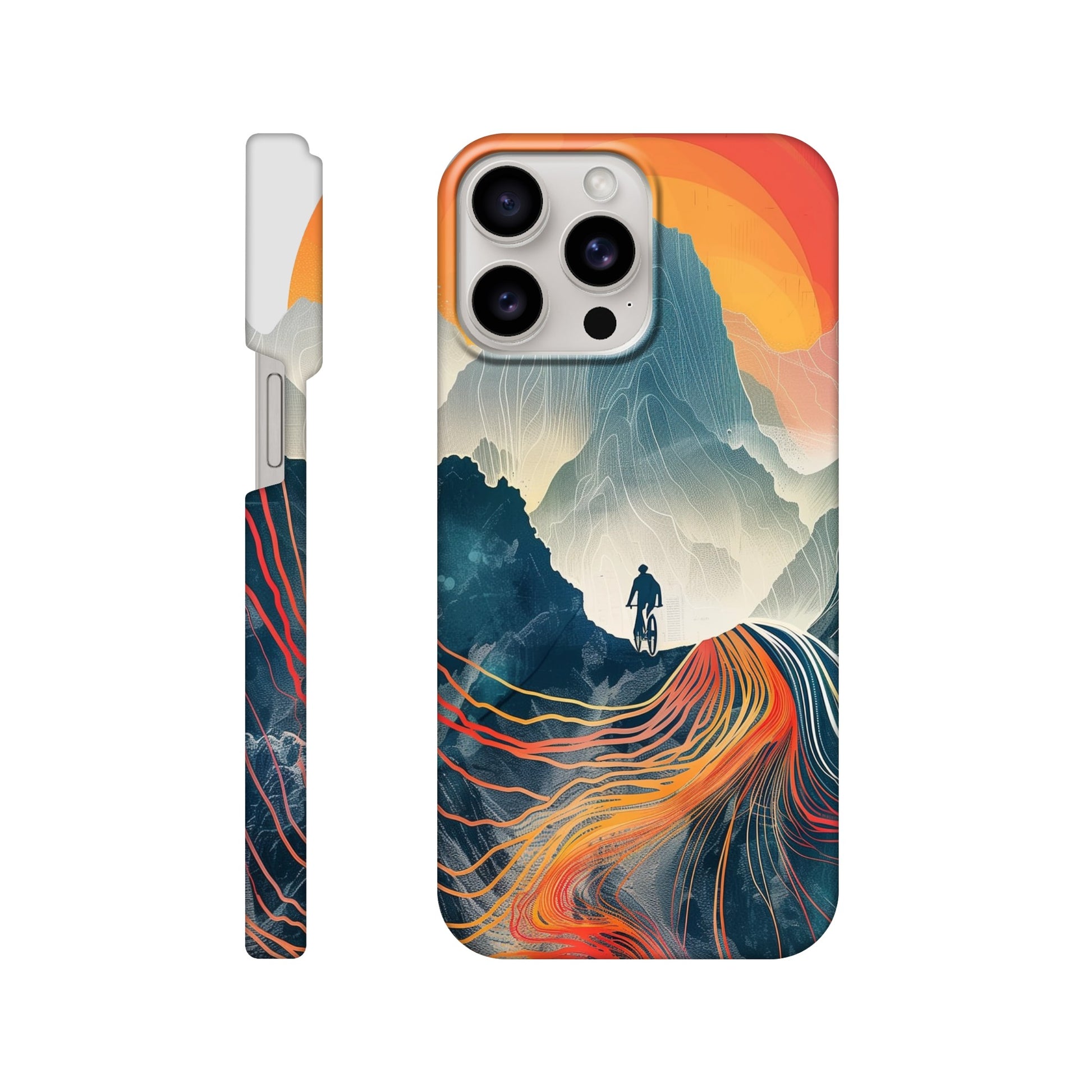 slim phone case with surreal mountain bike print