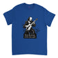 Royal Blue t-shirt with Shakespeare playing the guitar and the caption 'Strum They Strings and Let Music Speak'