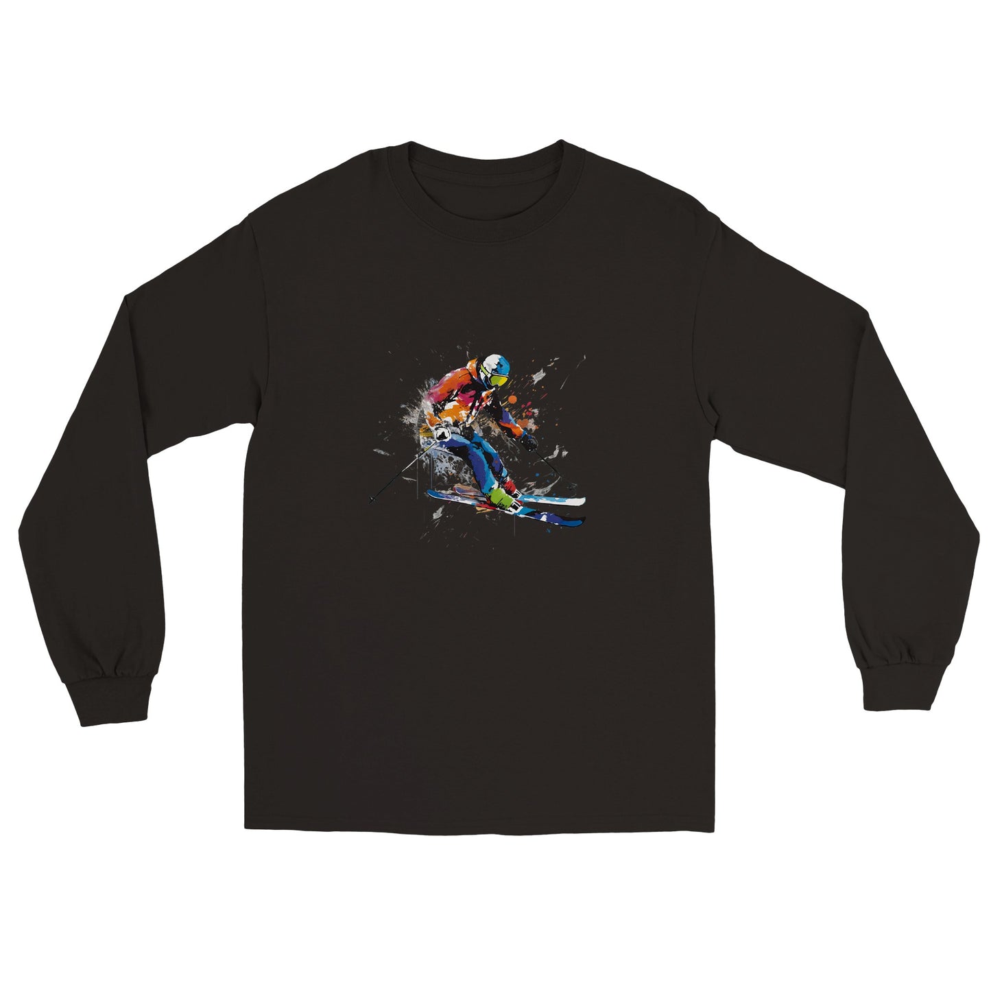 Black long sleeve t-shirt with a skier print