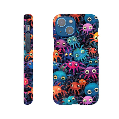 Vibrant Arachnid Elegance: Slim Phone Case with Colorful Hairy Spiders Pattern