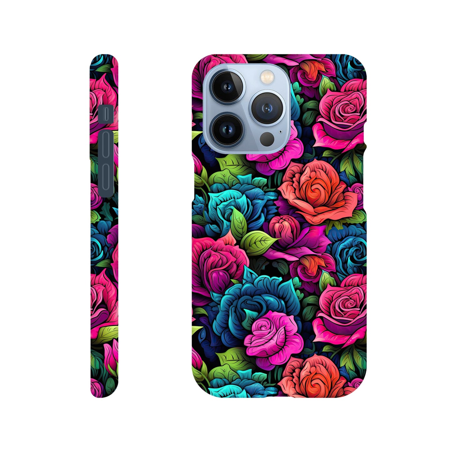 slim phone case with colorful roses all over print