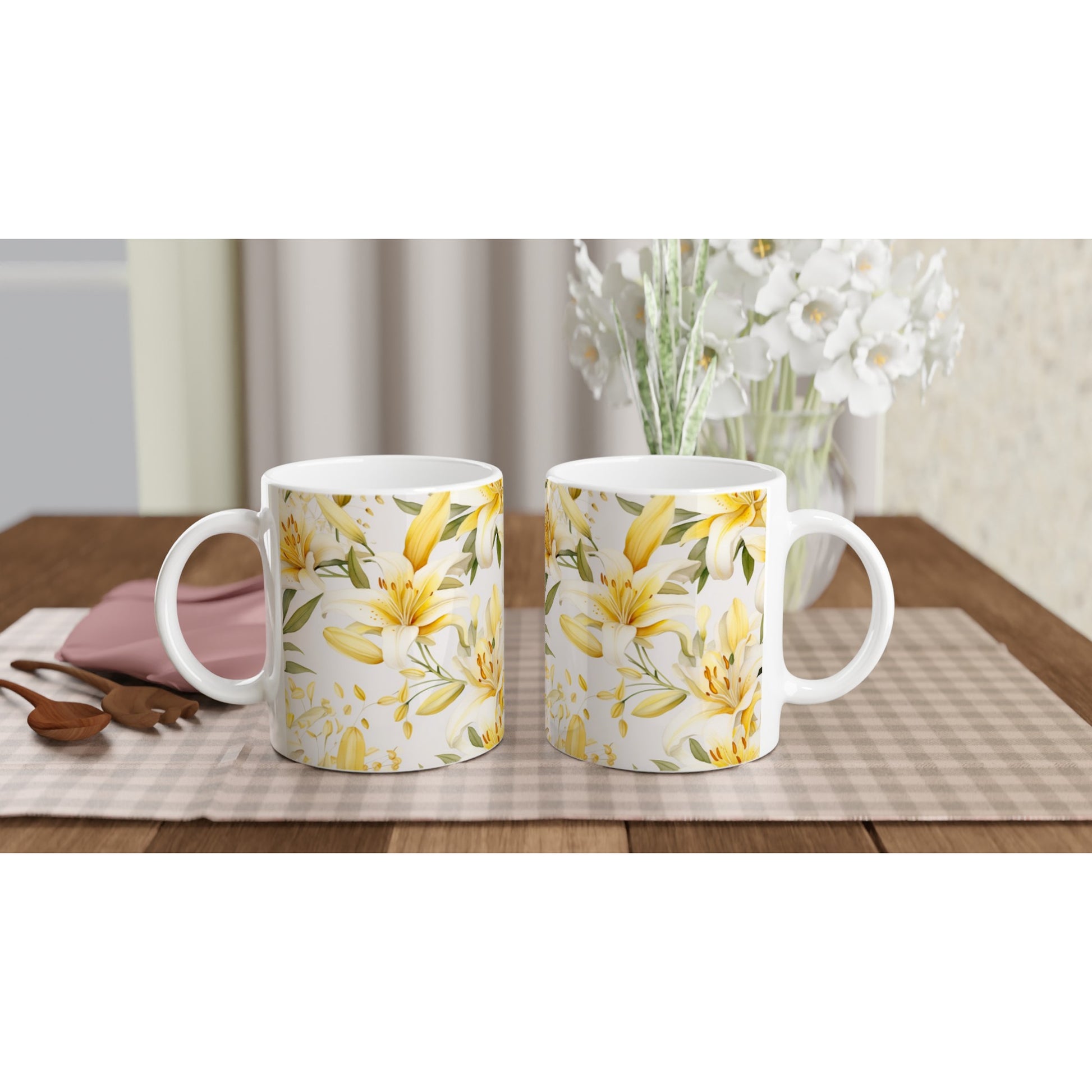 Coffee mug with Christmas lilies print