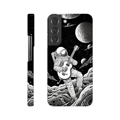 Space Serenade: Monochromatic Astronaut Guitarist in Space Phone Case