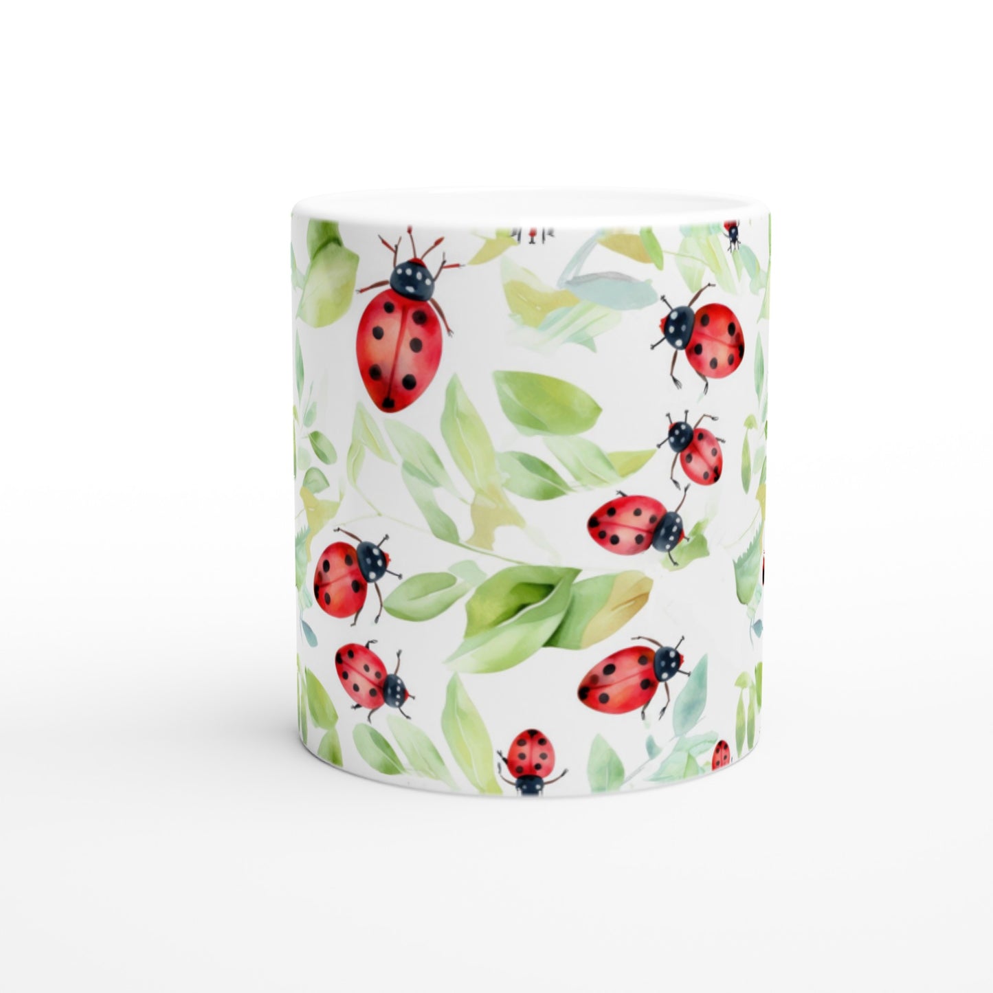 Enchanting Elegance: 11oz Ceramic Mug with Watercolor Painted Ladybug Pattern