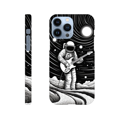 Slim phone case with monochromatic op art space astronaut print