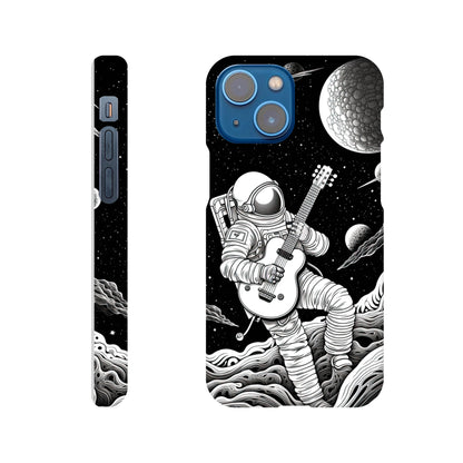 Space Serenade: Monochromatic Astronaut Guitarist in Space Phone Case