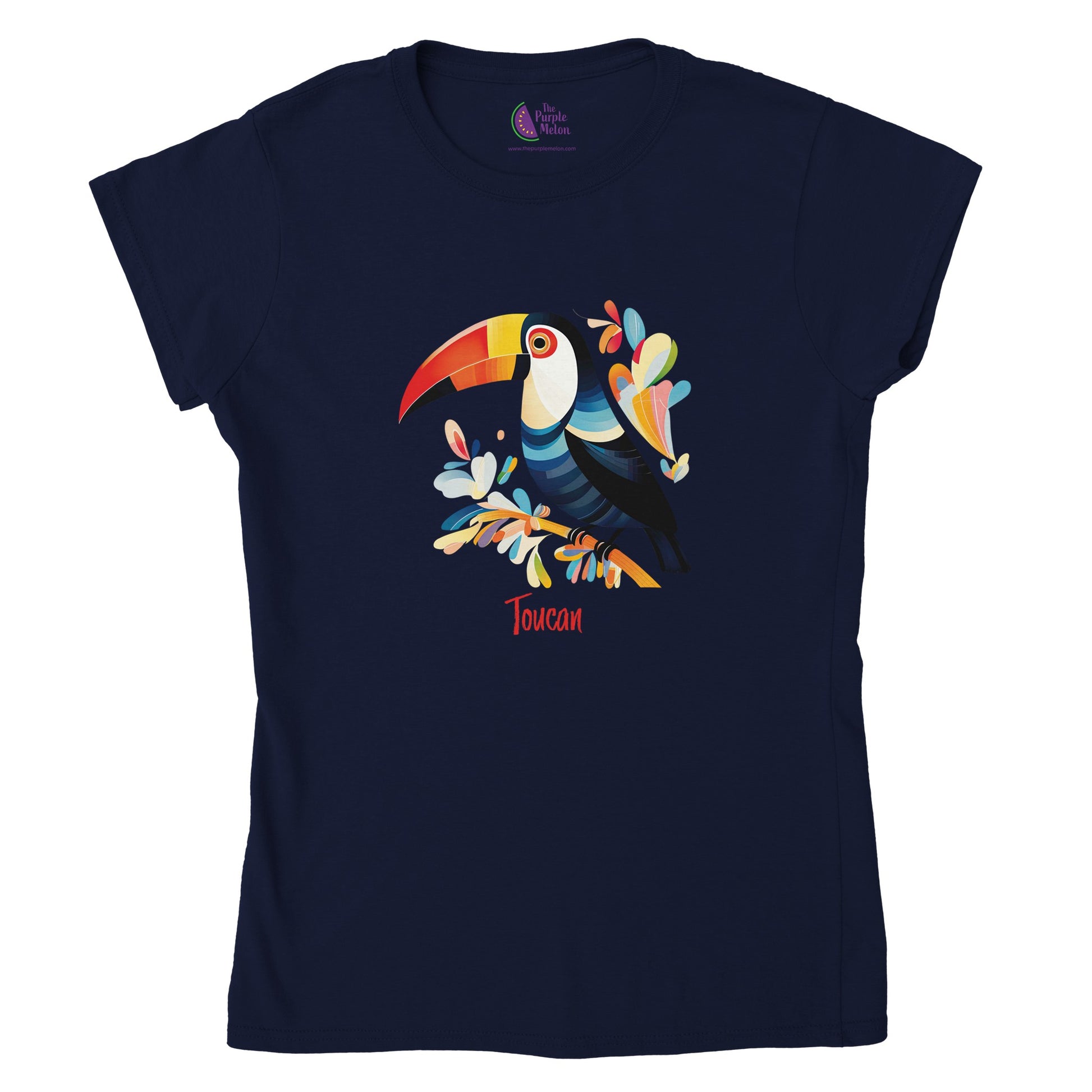 navy blue t-shirt with a toucan print