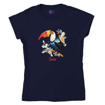 navy blue t-shirt with a toucan print