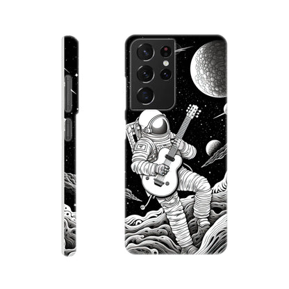 Space Serenade: Monochromatic Astronaut Guitarist in Space Phone Case