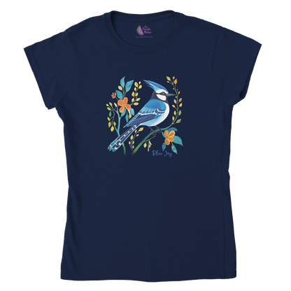 navy t-shirt with Blue Jay design
